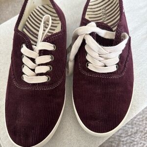 Taos Footwear Burgundy Corduroy Slip-On Sneakers with Cream Insole